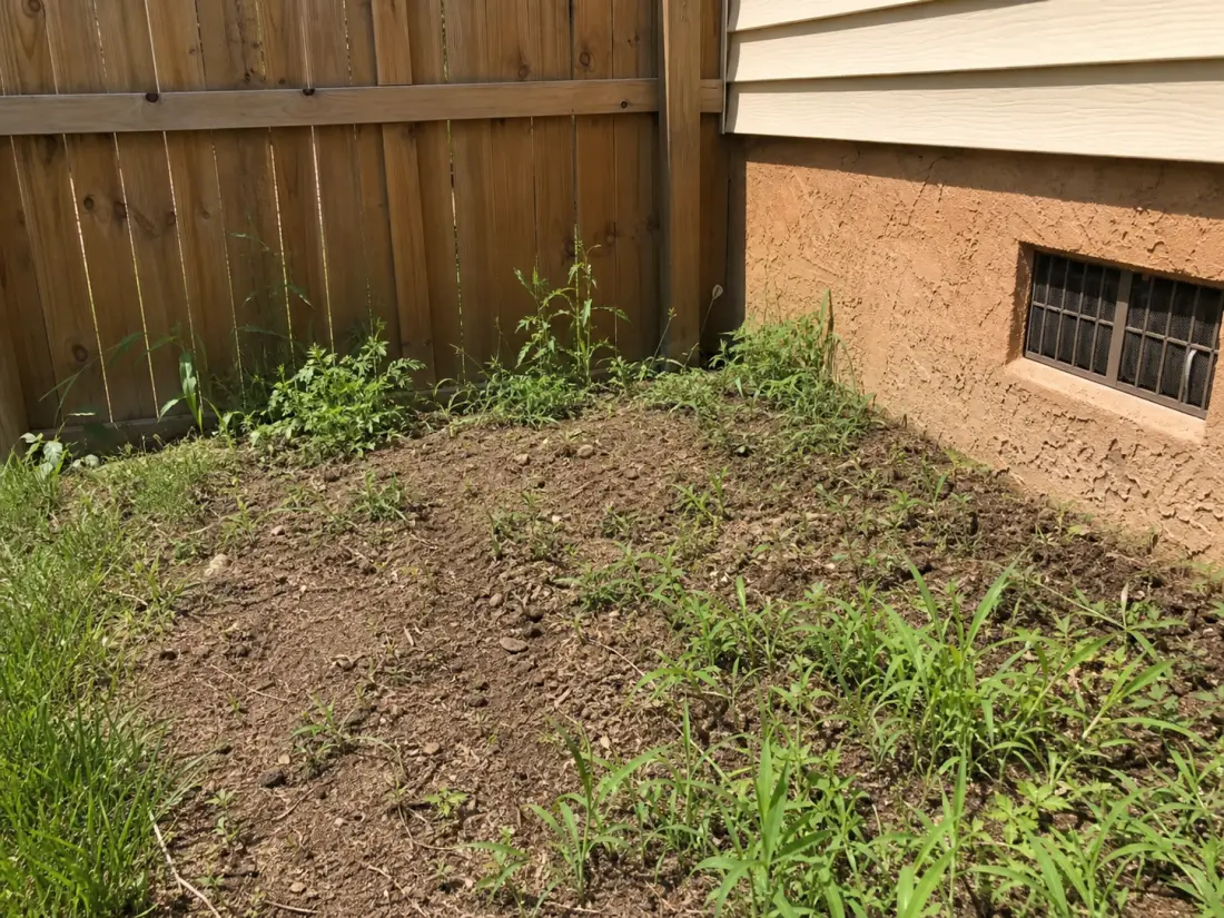 Low-maintenance garden bed yard before AI landscape design